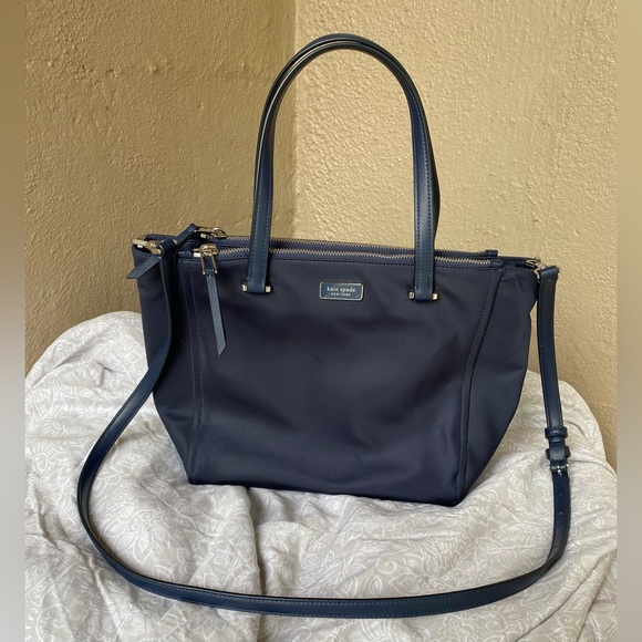Kate Spade NY DAWN BREEZY MEDIUM SATCHE Navy Blue Crossbody Strap Nylon Bag - Picture 2 of 10